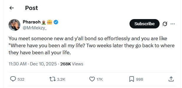 Post pharaoh mrmekzy _ subscribe you meet someone new and y'all bond s0 effortle