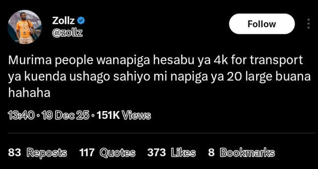 Zollz 7ollz follow murima people wanapiga hesabu ya 4k for transport ya kuenda u