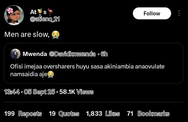 At adeno21 follow men are slow mwenda davidkwenda 6h ofisi imejaa oversharers hu