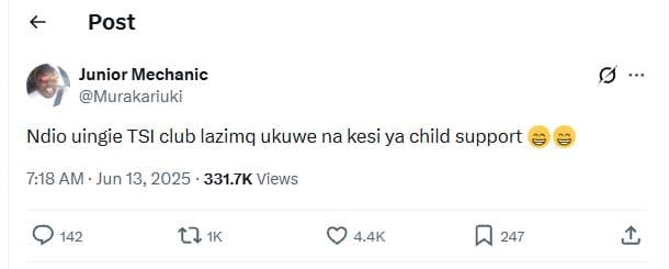 Post junior mechanic murakariuki ndio uingie tsi club lazimq ukuwe na kesi ya ch