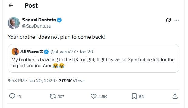 Post sanusi dantata sasdantata your brother does not plan to come back! al varo