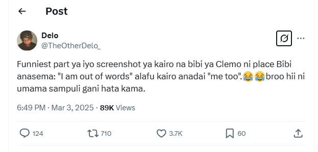 Post delo theotherdelo funniest part ya iyo screenshot ya kairo na bibi ya clemo