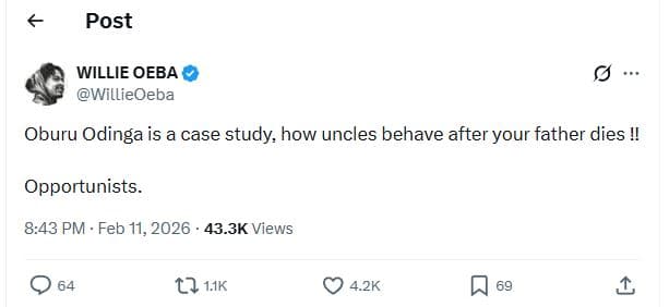 Post willie oeba willieoeba oburu odinga is a case study how uncles behave after