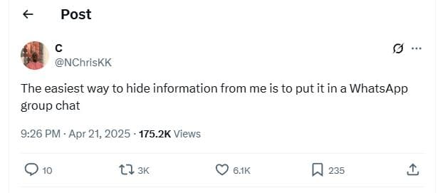 Post nchriskk the easiest way to hide information from me is to put it in a what