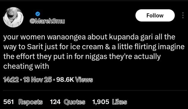Follow marehgmu your women wanaongea about kupanda gari all the way to sarit jus