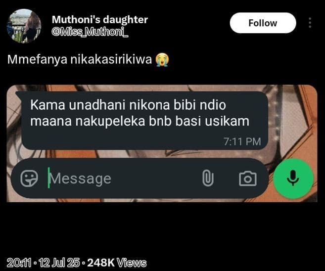 Muthoni's daughter mmiss_mudhoni follow mmefanya nikakasirikiwa kama unadhani ni