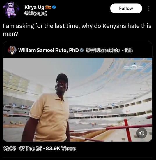 Kirya ug kiryaug follow am asking for the last time why do kenyans hate this man