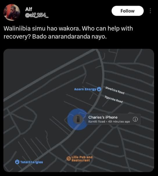 Alf ali 254 _ follow waliniibia simu hao wakora. who can help with recovery? bad