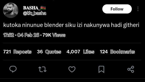 Basha lficbasha follow kutoka ninunue blender siku izi nakunywa hadi githeri 0 0