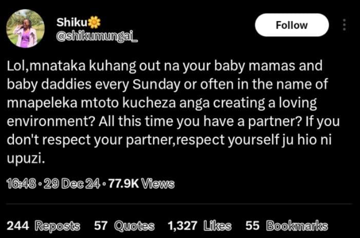 Shiku shikumungai follow lol,mnataka kuhang out na your baby mamas and baby dadd