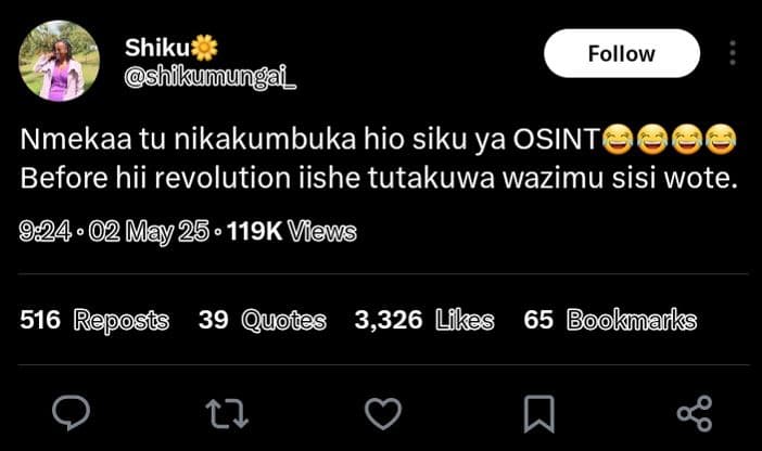 Shiku shikumungaf_ follow nmekaa tu nikakumbuka hio siku ya osint before hii rev