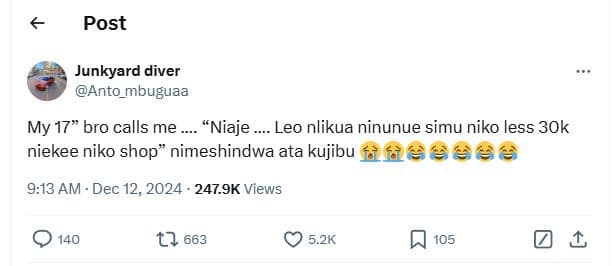 Post junkyard diver anto_mbuguaa my 17 bro calls me niaje leo nlikua ninunue sim