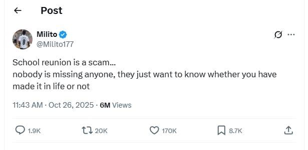 Post milito milito177 school reunion is a scam. nobody is missing anyone they ju