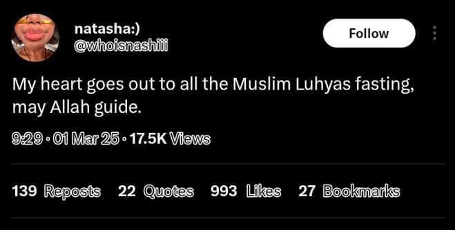 Natasha whoisnashii follow my heart goes out to all the muslim luhyas fasting ma