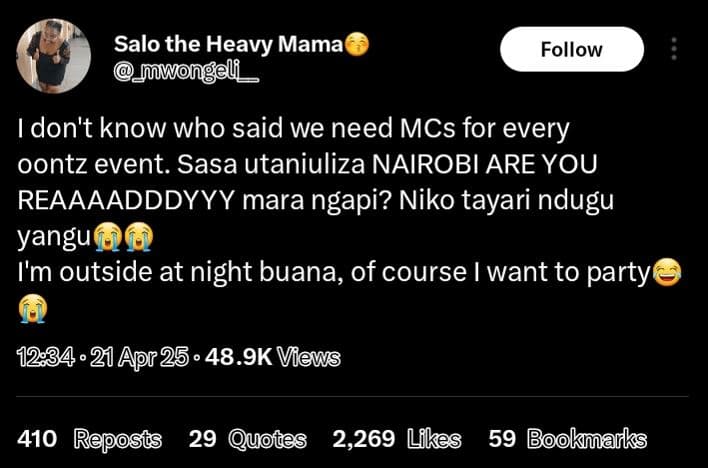 Salo the heavy mama fwongel follow don't know who said we need mcs for every oon