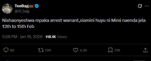 Teebag tii_bag nishaonyeshwa mpaka arrest warrant,siamini huyu , ni mimi naenda