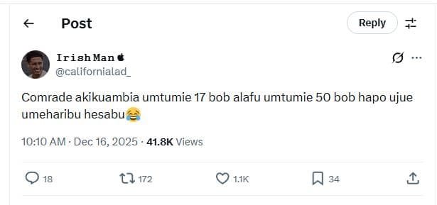 Post reply irishmanc californialad comrade akikuambia umtumie 17 bob alafu umtum