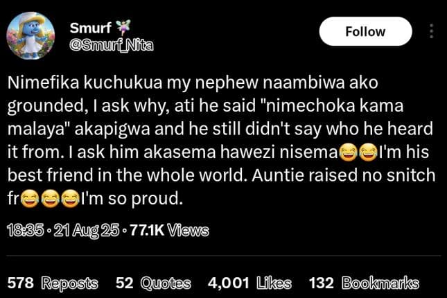 Smurf mulf mla follow nimefika kuchukua my nephew naambiwa ako grounded, ask why