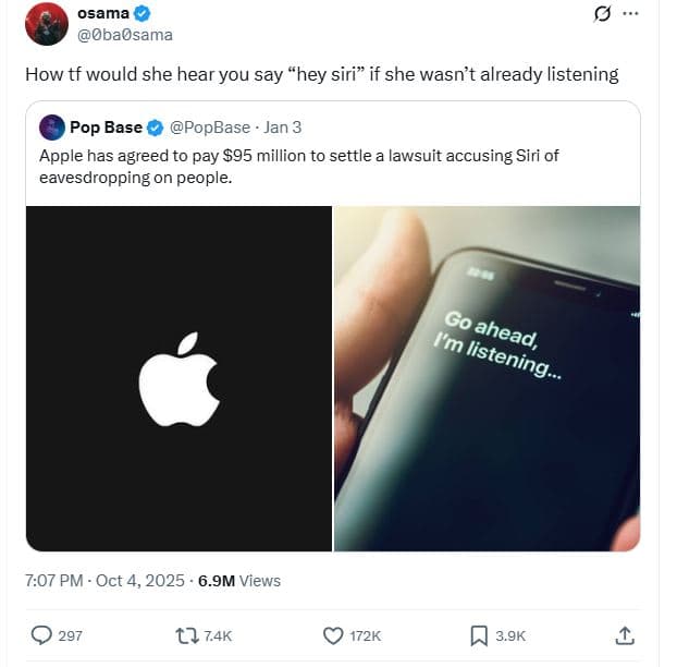 Osama obaosama how tf would she hear you say hey siri if she wasn't already list