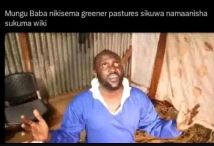 Mungu baba nikisema greener pastures sikuwa namaanisha sukuma wiki