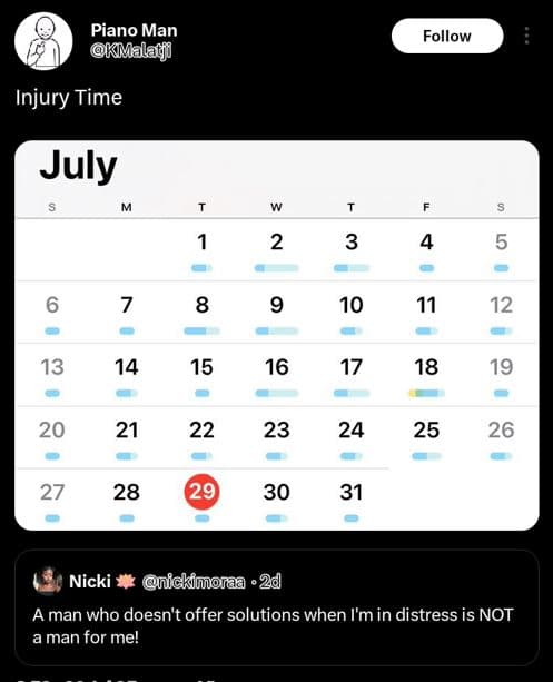 Piano man kmalatfi follow injury time july 10 12 13 14 15 16 18 19 20 21 22 23 2