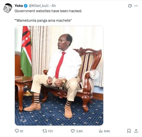 Yoko kibet_bull 4h government websites have been hacked. wametumia panga ama mac