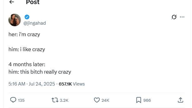 Post jingahad her i'm crazy him i like crazy 4 months later him this bitch reall