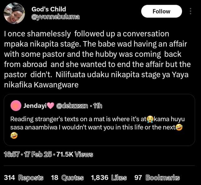 God's child onnebuluma follow ionce shamelessly followed up aconversation mpaka