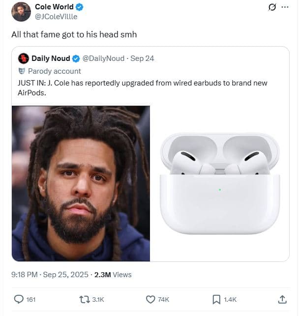 Cole world jcolevillle allthat fame got to his head smh daily noud dailynoud . s