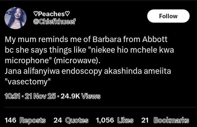 Ypeachesy chiefkhueef follow my mum reminds me of barbara from abbott bc she say