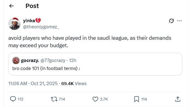 Post yinka theonlygomez_ avoid players who have played in the saudi league as th