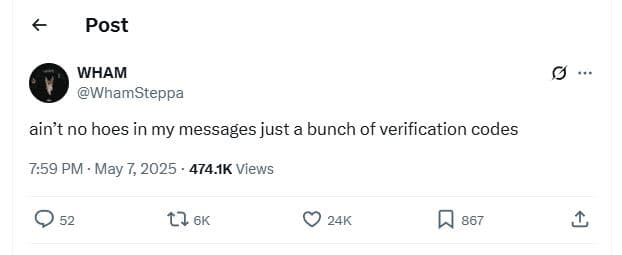 Post wham whamsteppa ain'tno hoes in my messages just a bunch of verification co