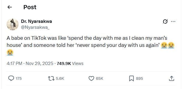 Post dr. nyarsakwa nyarsakwa a babe on tiktok was like 'spend the day with me as