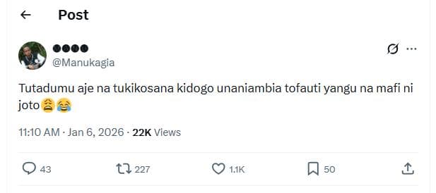 Post 000 manukagia tutadumu aje na tukikosana kidogo unaniambia tofauti yangu na