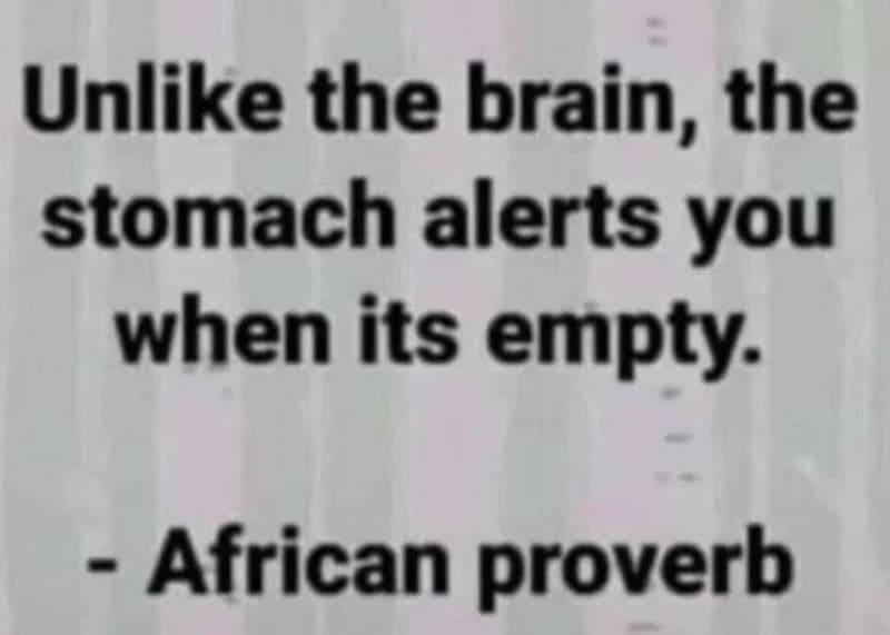 Unlike the brain, the stomach alerts you when its empty. african proverb