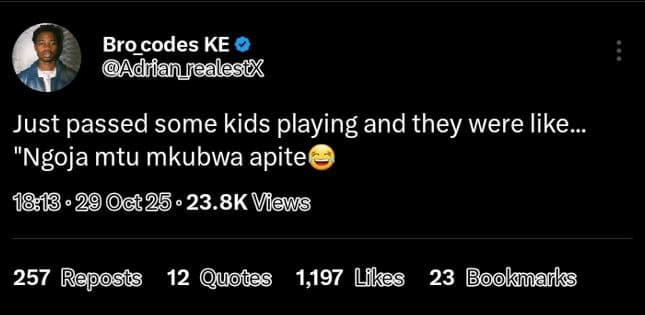 Bro_codes ke adrianealestx just passed some kids playing and they were like_ ngo