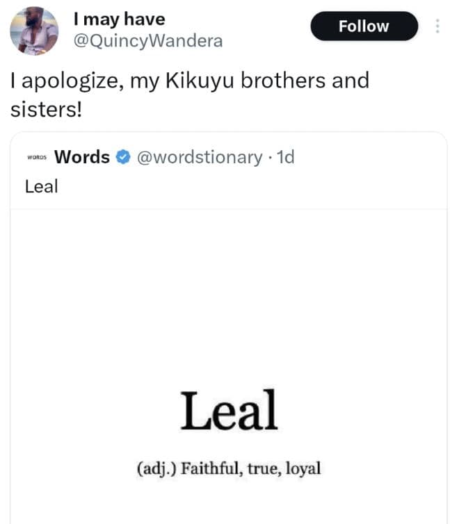 May have quincywandera follow apologize my kikuyu brothers and sisters! words wo