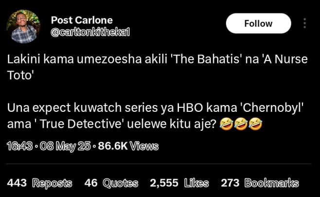 Post carlone canbdonkitheka follow lakini kama umezoesha akili 'the bahatis' na