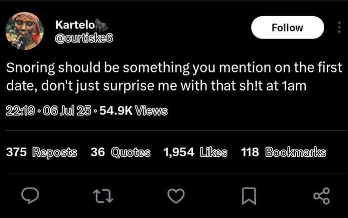 Kartelo cundskec follow snoring should be something you mention on the first dat