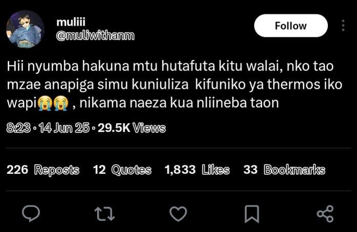 Muliii ulfwichanm follow hii nyumba hakuna mtu hutafuta kitu walai, nko tao mzae