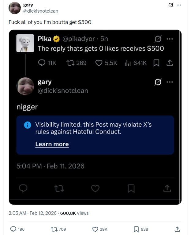 Gary dickisnotclean fuck all of you lm boutta get 500 pika pikadyor 5h the reply