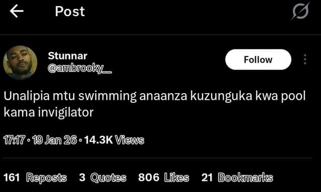 Post stunnar aluôfook follow unalipia mtu swimming anaanza kuzunguka kwa pool ka