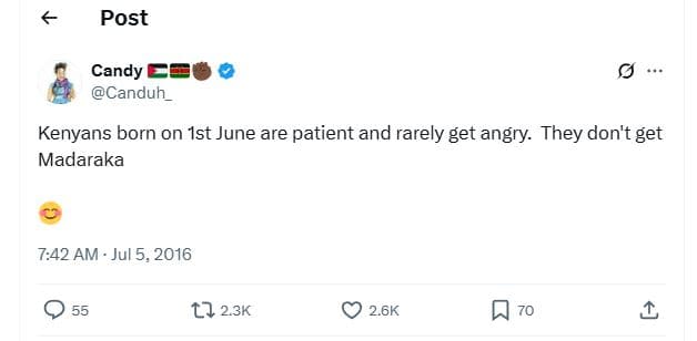 Post candy canduh_ kenyans born on ist june are patient and rarely get angry. th