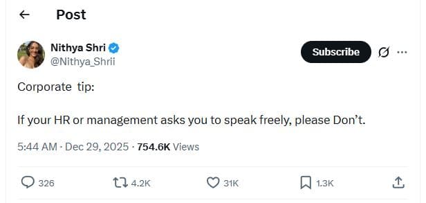 Post nithya shri nithya_shrii subscribe corporate tip if your hr or management a