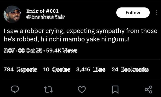 Emir of 001 monbasaemir follow isaw a robber crying, expecting sympathy from tho