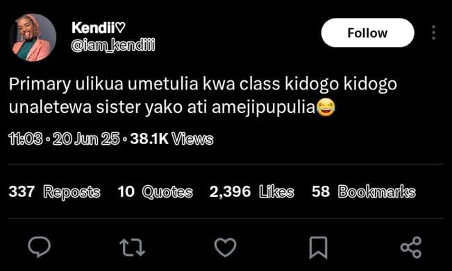 Kendiiv an_kendmi follow primary ulikua umetulia kwa class kidogo kidogo unalete