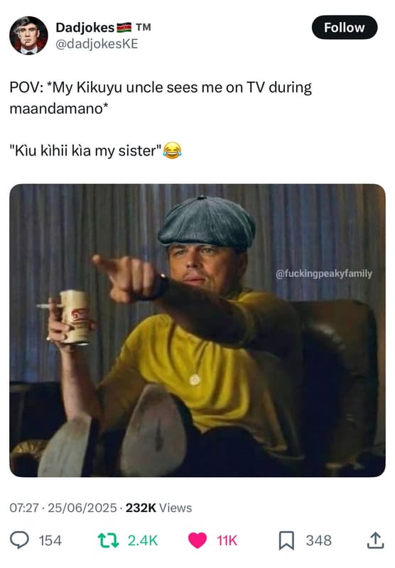 Dadjokes tm dadjokeske follow pov my kikuyu uncle sees me on tv during maandaman