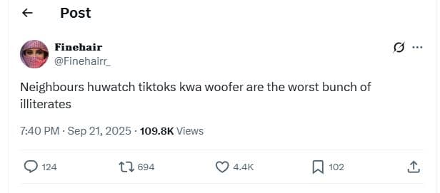 Post finehair finehairr _ neighbours huwatch tiktoks kwa woofer are the worst bu
