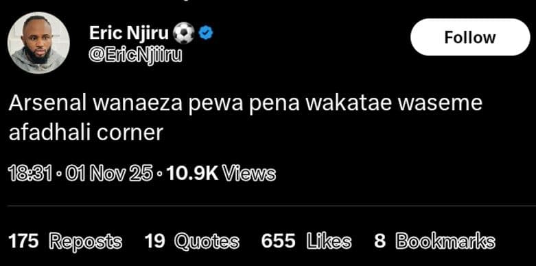 Eric njiru ericnjifru follow arsenal wanaeza pewa pena wakatae waseme afadhali c