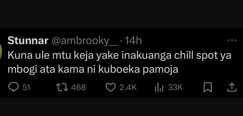 Stunnar ambrooky 14h kuna ule mtu keja yake inakuanga chill spot ya mbogi ata ka